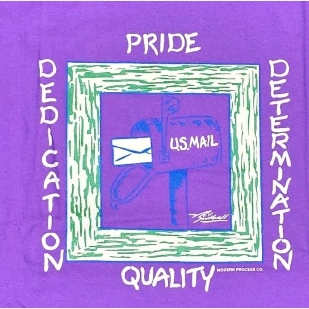 Vintage USPS Stamp Graphic T Shirt XXL Purple Made USA Postal‎ 90s New w/o Tags - Picture 3 of 7